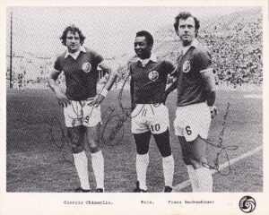 1976 Cosmos Football Team Leaders - Georgio Chinaglia, Pele & Franz Beckenbauer Official Photo