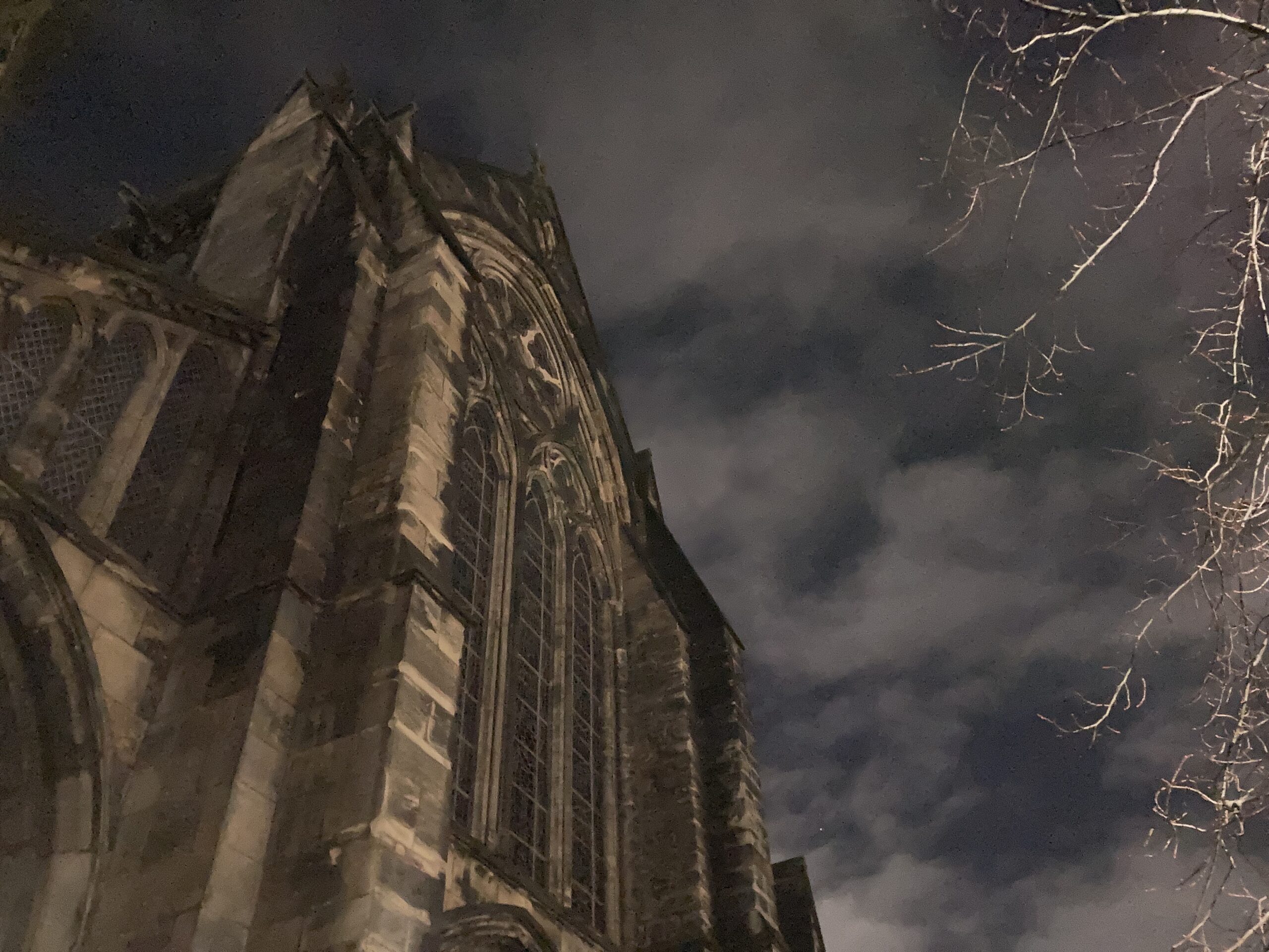 12th Century Glasgow Cathedral on a dark cloudy evening. Historic Environment Scotland's venue hosted Connie MacLeod - Author and songwriter in filming video for her praise song, I Love Your Name